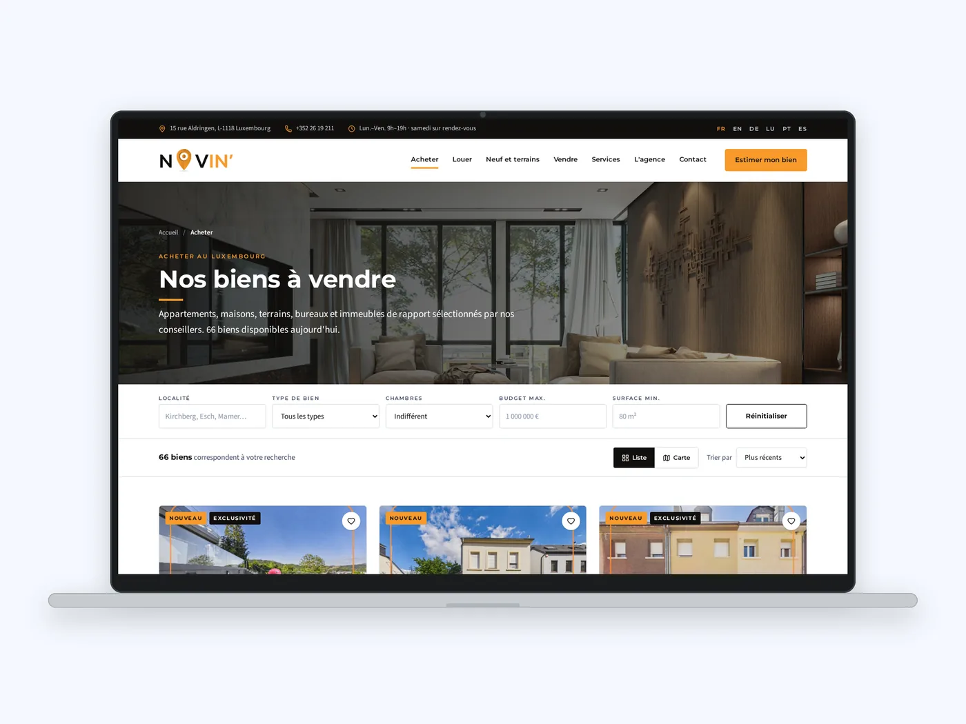 Novin' Real Estate website screen 1